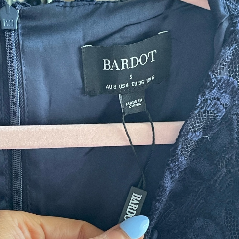 Bardot NWT Reid Navy Blue Lace Long Sleeve Minidress with Button Up Detail - Picture 6 of 15